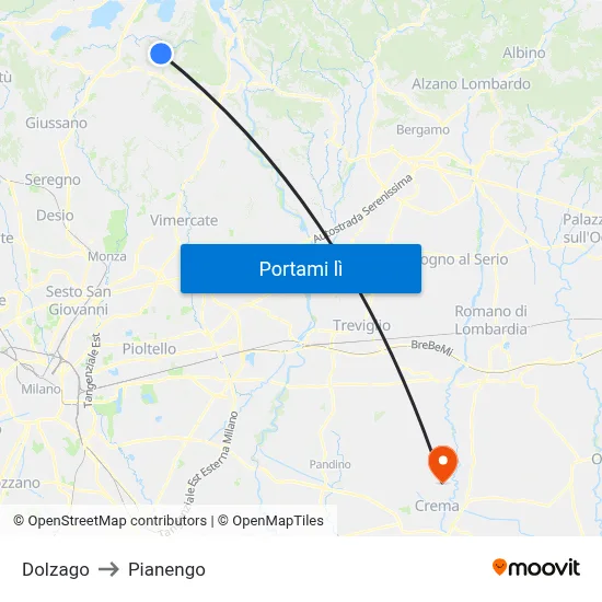 Dolzago to Pianengo map