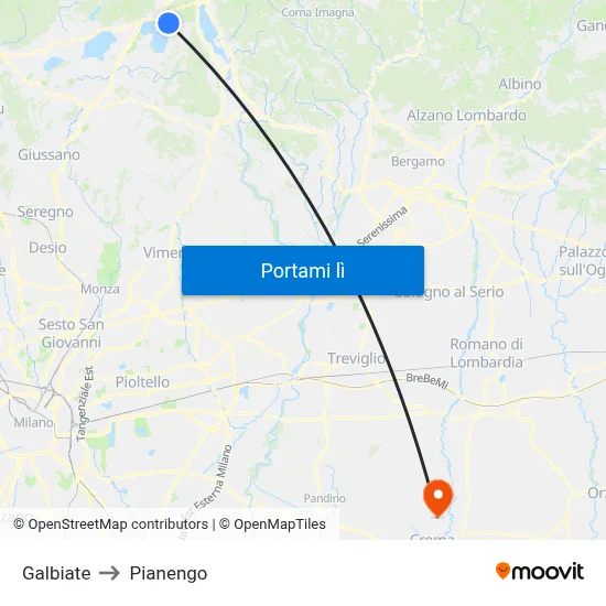 Galbiate to Pianengo map