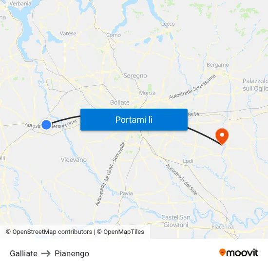 Galliate to Pianengo map