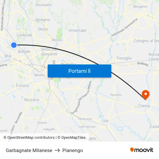 Garbagnate Milanese to Pianengo map