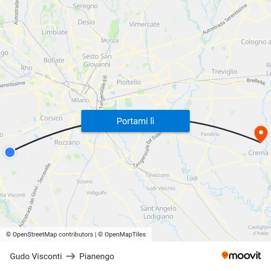 Gudo Visconti to Pianengo map