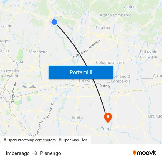 Imbersago to Pianengo map