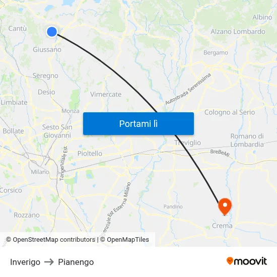 Inverigo to Pianengo map