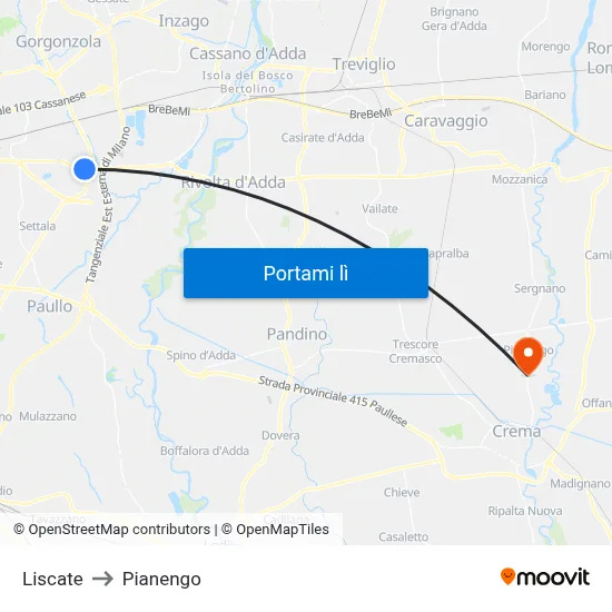 Liscate to Pianengo map
