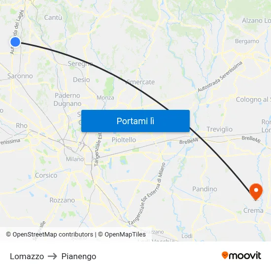 Lomazzo to Pianengo map
