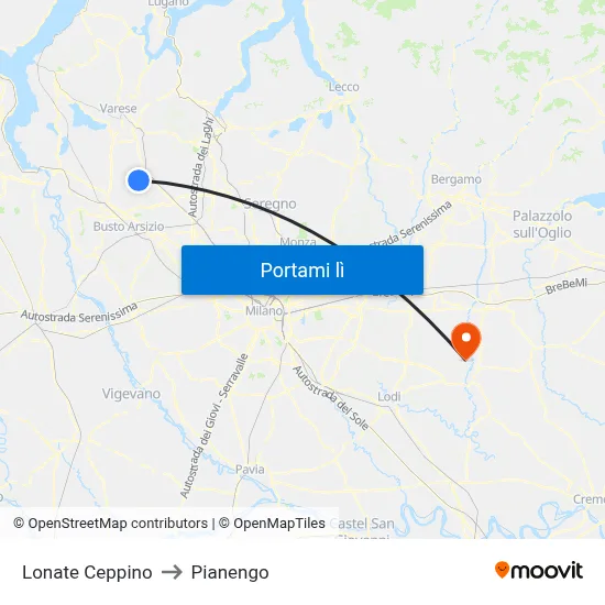 Lonate Ceppino to Pianengo map