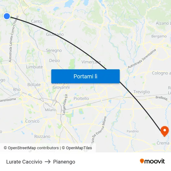 Lurate Caccivio to Pianengo map