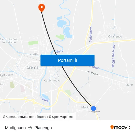 Madignano to Pianengo map