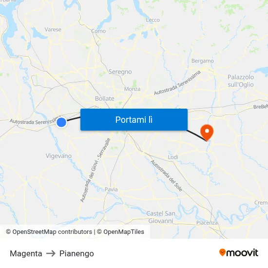 Magenta to Pianengo map