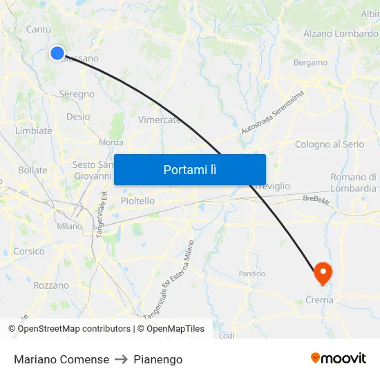 Mariano Comense to Pianengo map