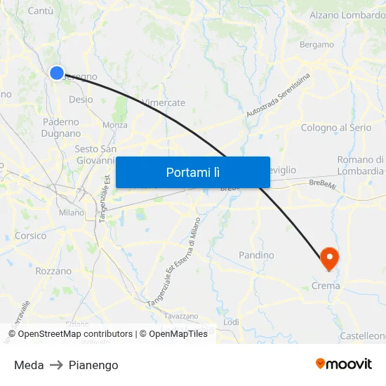 Meda to Pianengo map