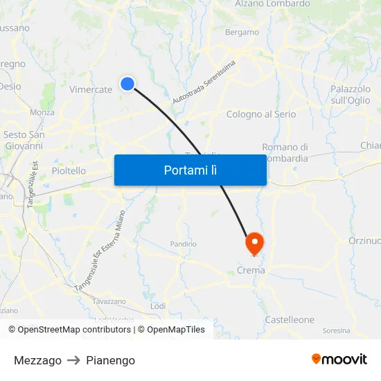 Mezzago to Pianengo map
