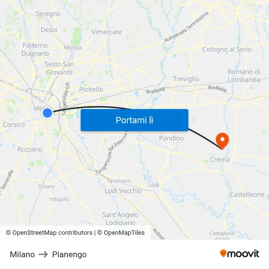 Milano to Pianengo map