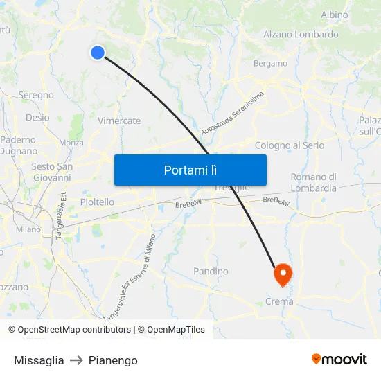 Missaglia to Pianengo map