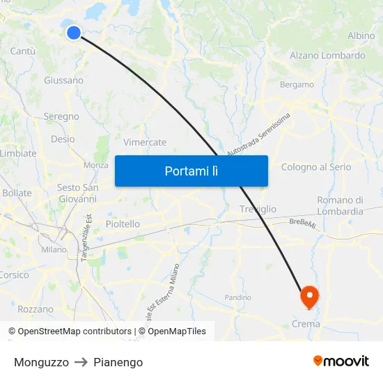 Monguzzo to Pianengo map