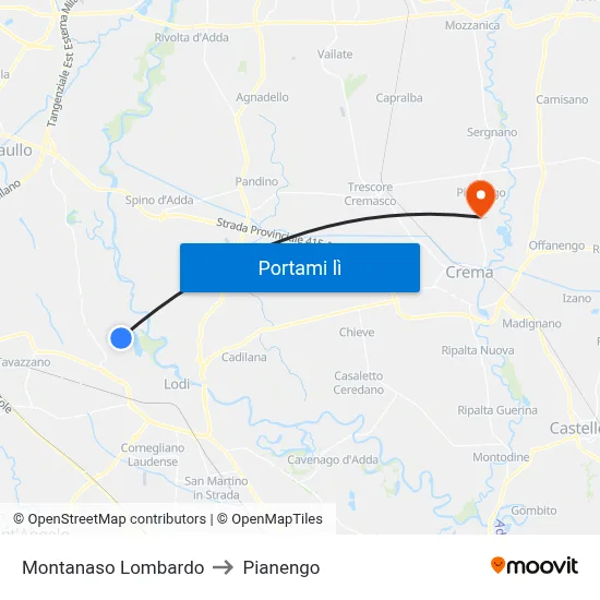 Montanaso Lombardo to Pianengo map