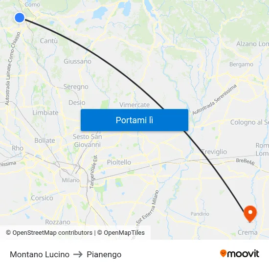 Montano Lucino to Pianengo map