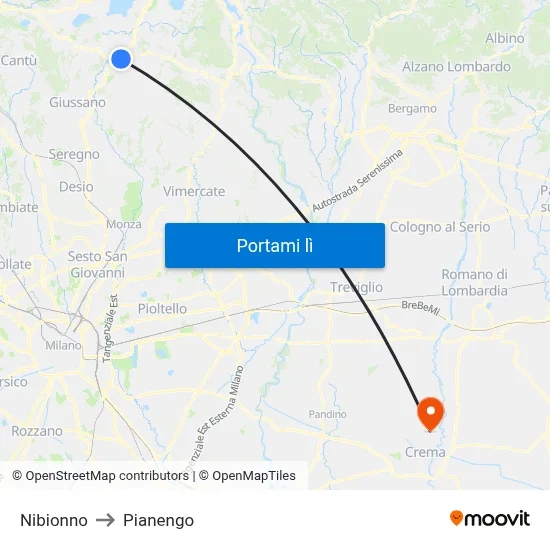 Nibionno to Pianengo map