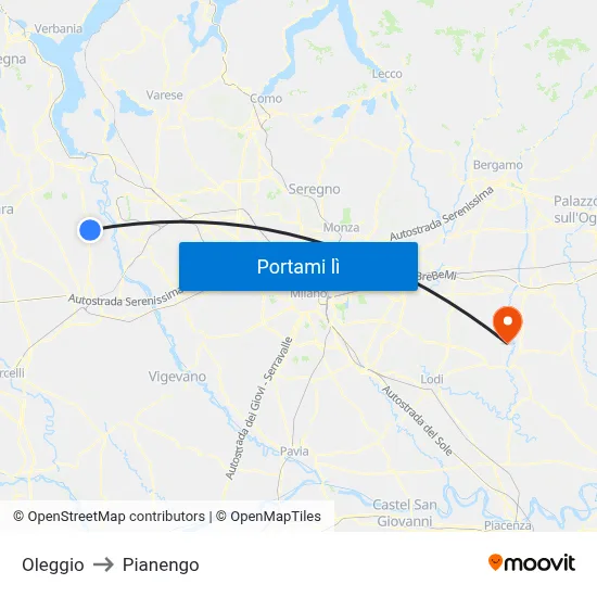 Oleggio to Pianengo map