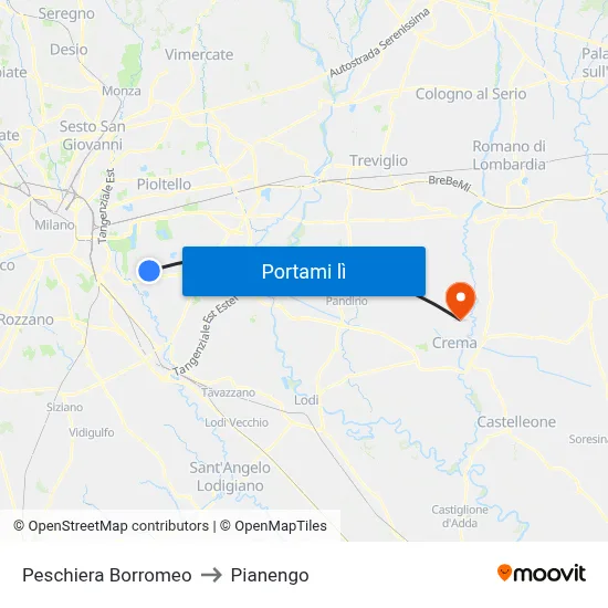 Peschiera Borromeo to Pianengo map