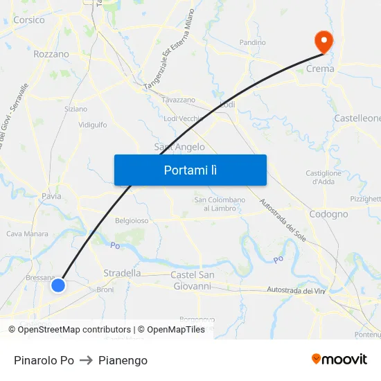 Pinarolo Po to Pianengo map
