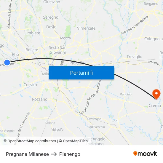Pregnana Milanese to Pianengo map