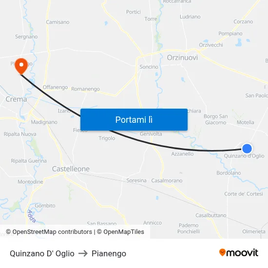 Quinzano D' Oglio to Pianengo map