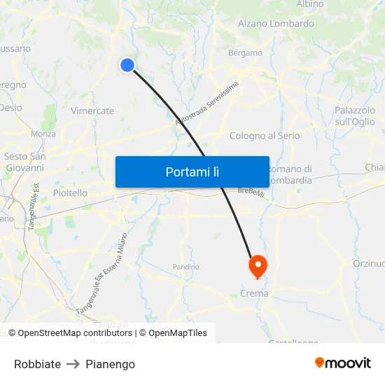 Robbiate to Pianengo map