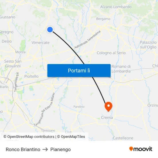 Ronco Briantino to Pianengo map