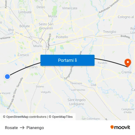 Rosate to Pianengo map