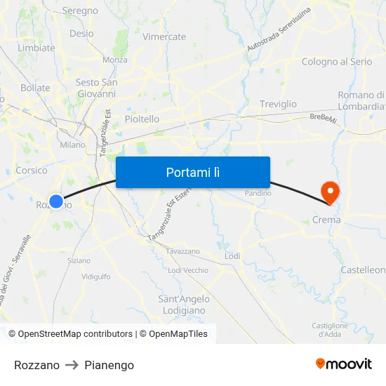 Rozzano to Pianengo map