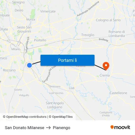 San Donato Milanese to Pianengo map