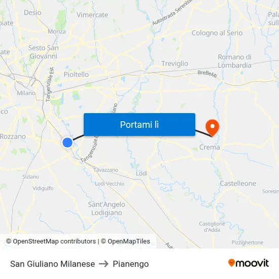 San Giuliano Milanese to Pianengo map