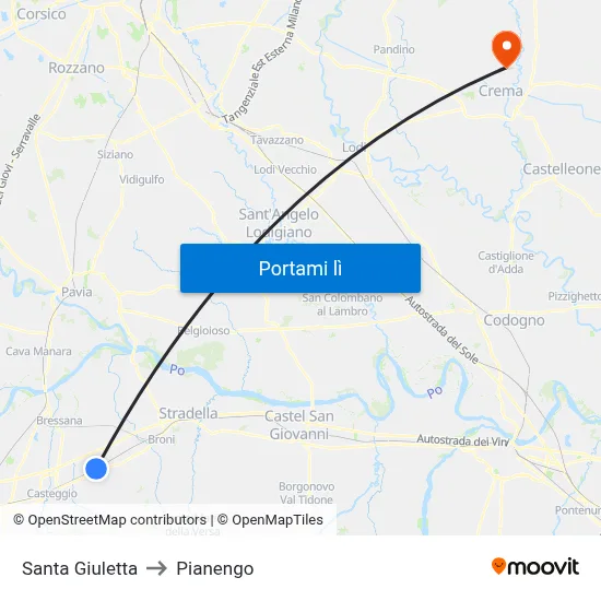 Santa Giuletta to Pianengo map