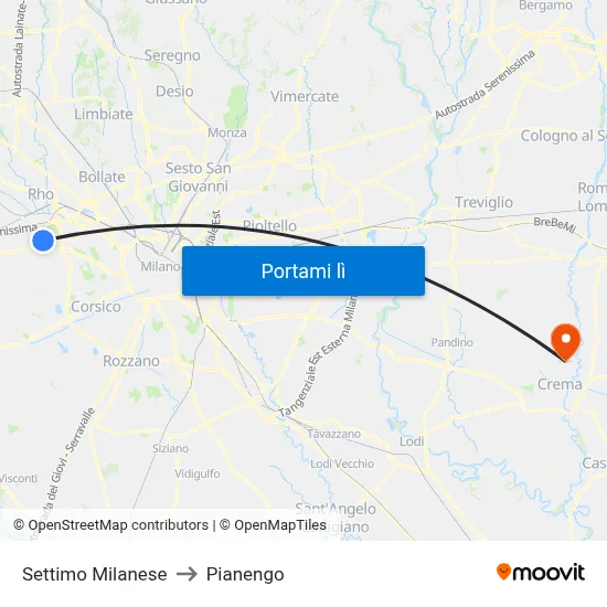 Settimo Milanese to Pianengo map