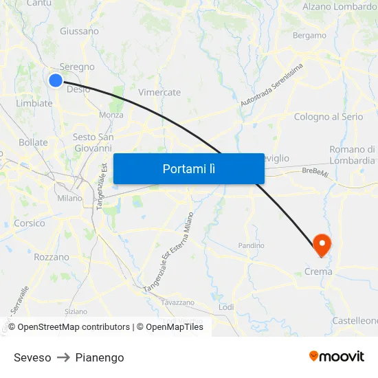 Seveso to Pianengo map