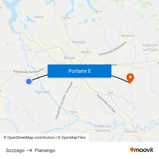 Sozzago to Pianengo map