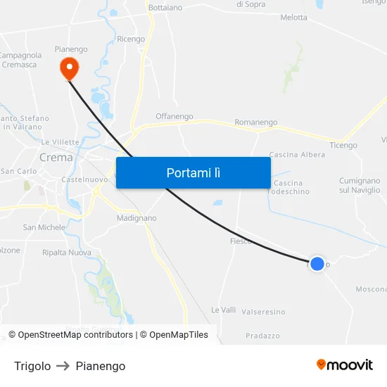 Trigolo to Pianengo map