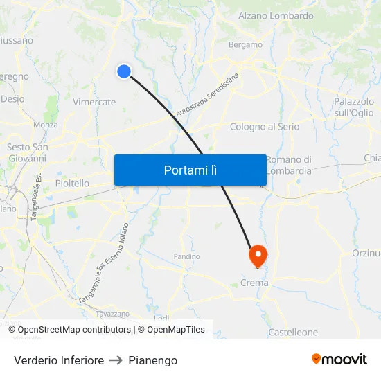 Verderio Inferiore to Pianengo map