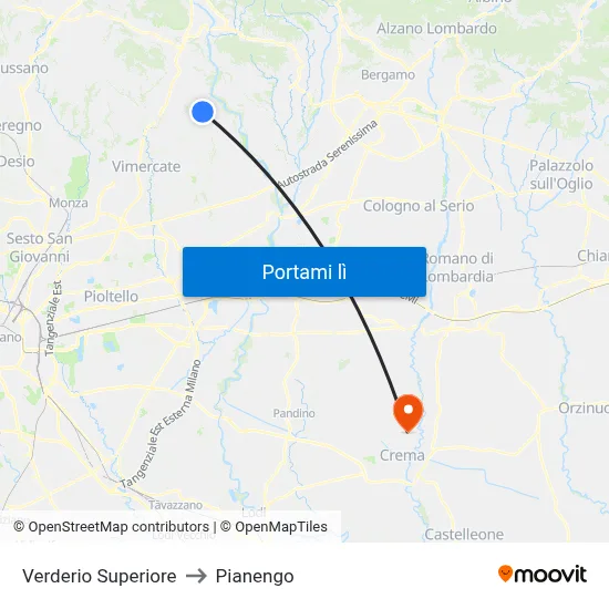 Verderio Superiore to Pianengo map