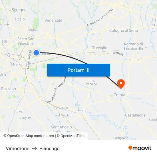 Vimodrone to Pianengo map