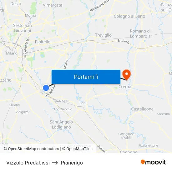 Vizzolo Predabissi to Pianengo map