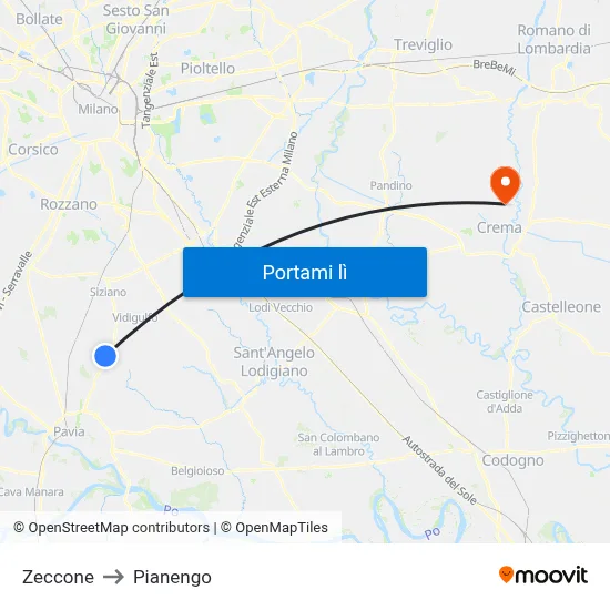 Zeccone to Pianengo map