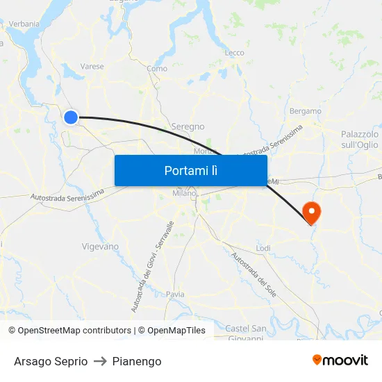Arsago Seprio to Pianengo map