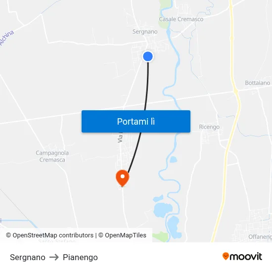 Sergnano to Pianengo map