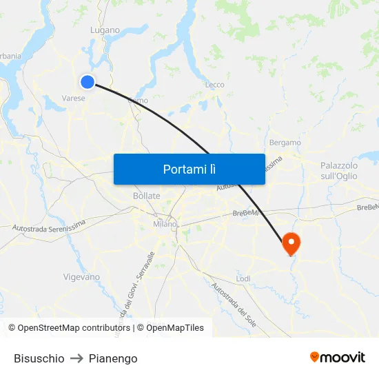 Bisuschio to Pianengo map