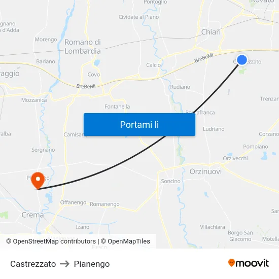 Castrezzato to Pianengo map