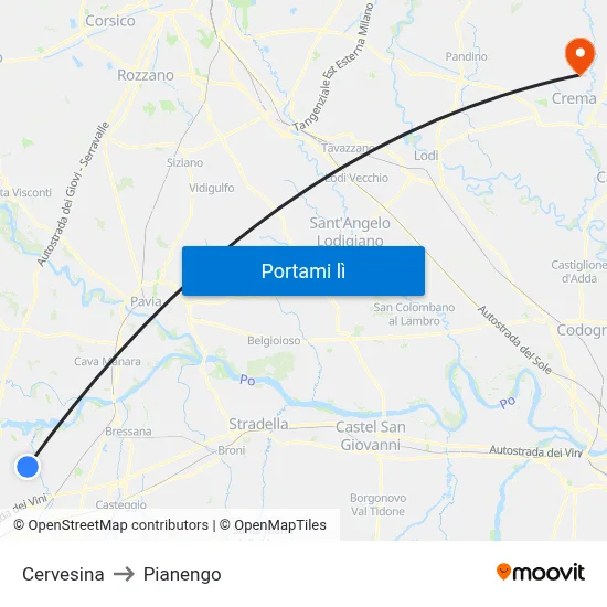 Cervesina to Pianengo map