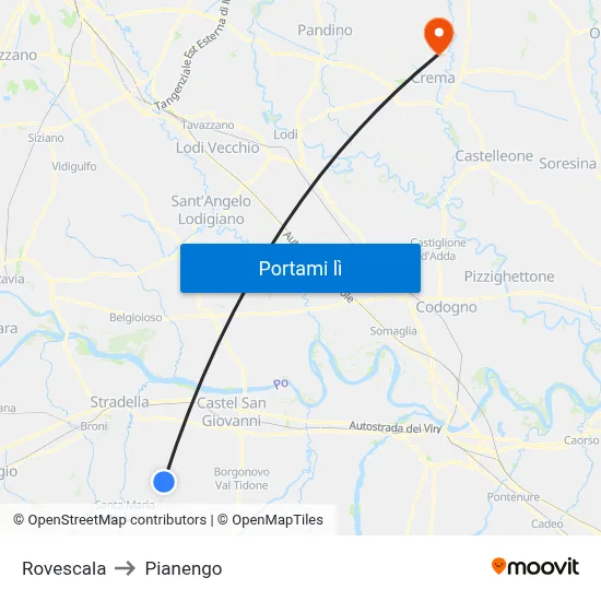 Rovescala to Pianengo map
