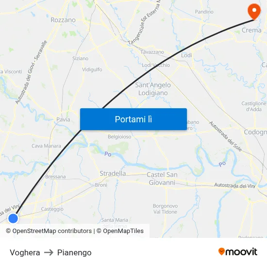 Voghera to Pianengo map